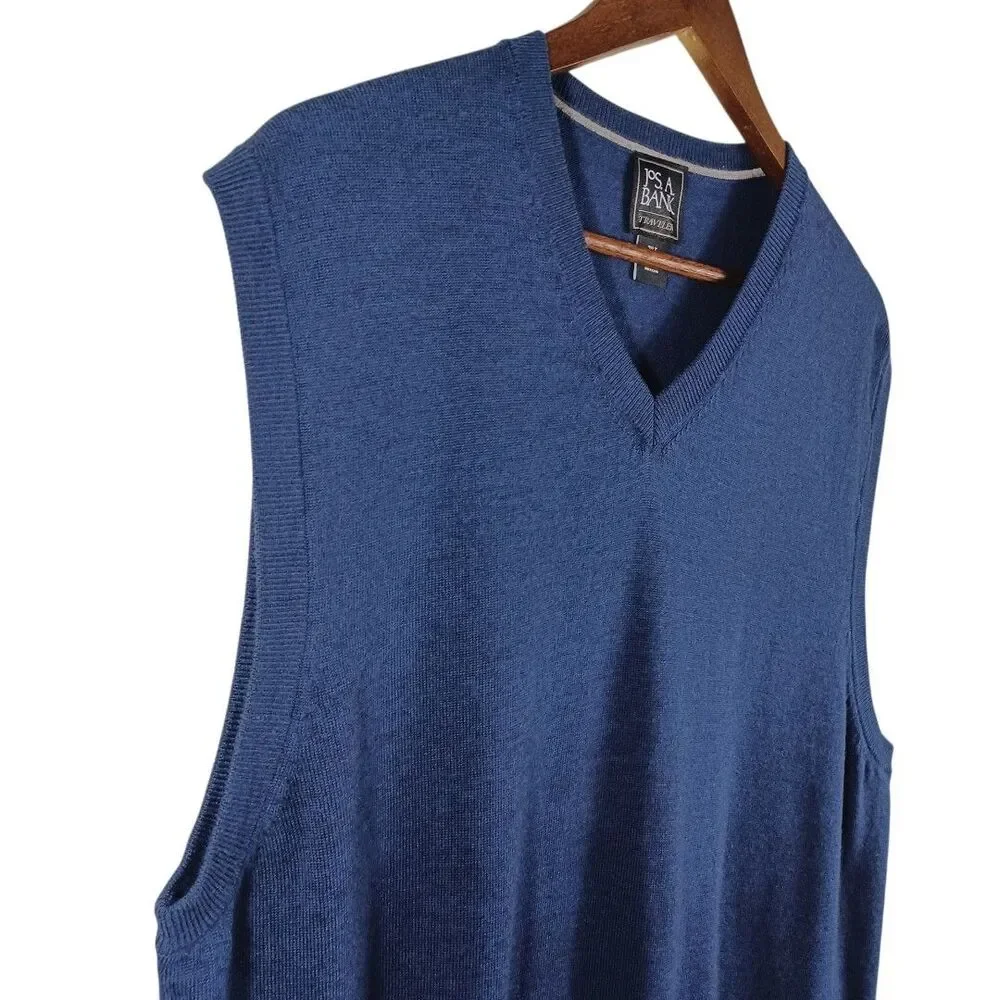 Jos A Bank 2XLT Traveler Merino Wool Preppy Sweater Vest Mens Navy V Neck Tall